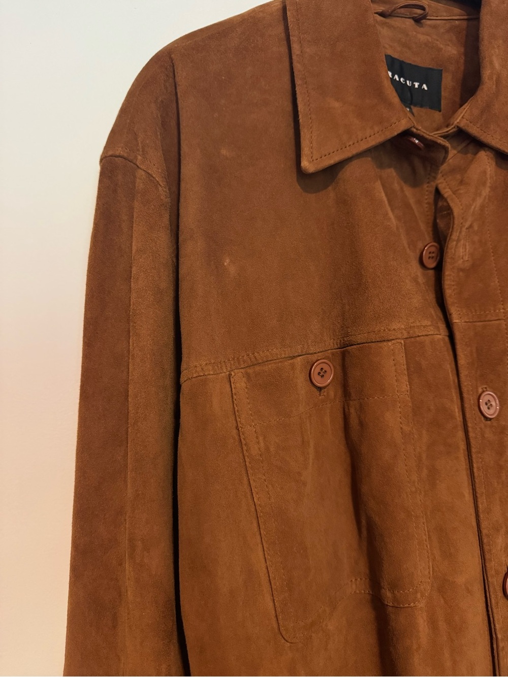 Baracuta Genuine Suede Leather Overshirt Shacket Cognac Brown - Size Large - Picture 8 of 10